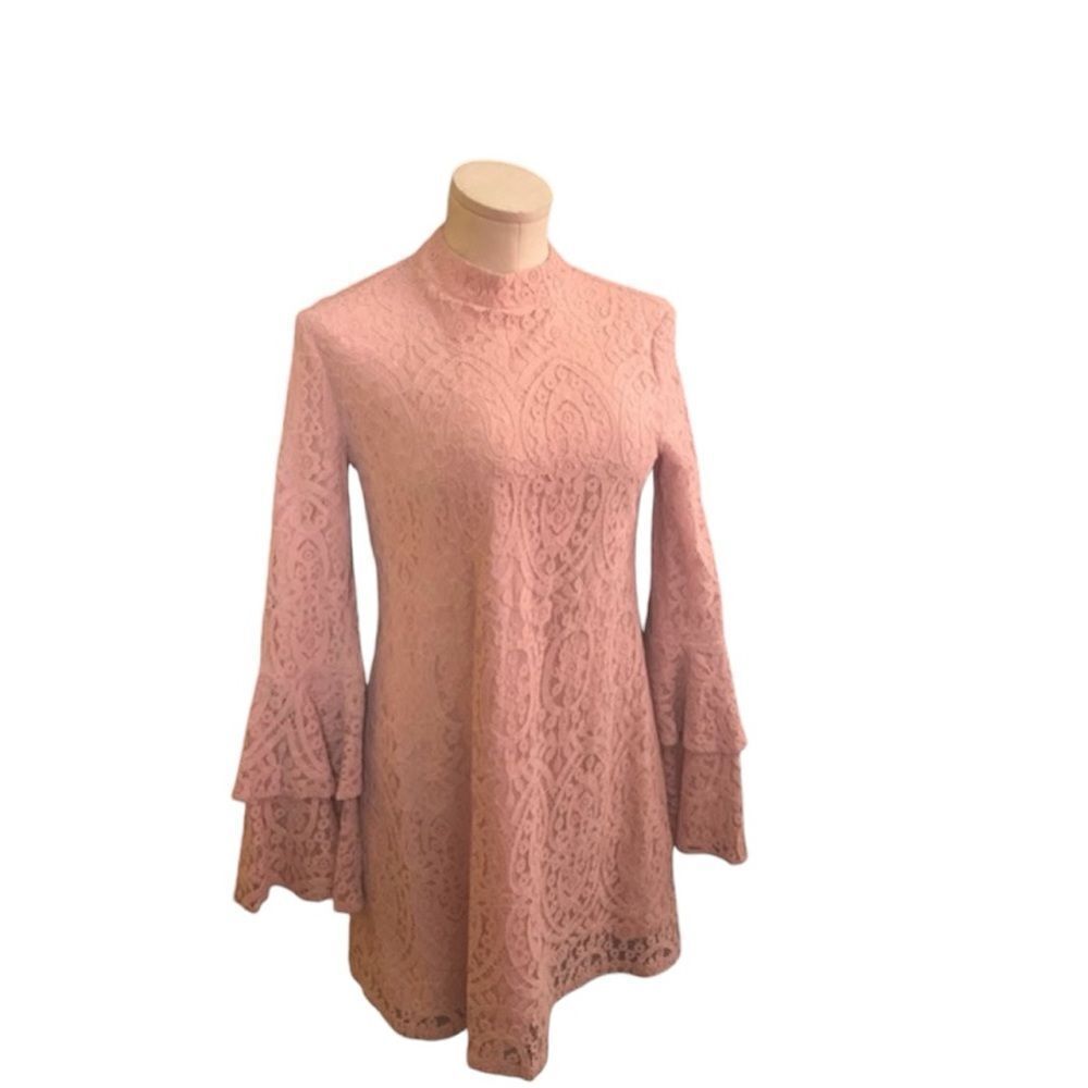 Elegant Blush Pink Lace Dress – Long Sleeve Perfection for Any Occasion!
